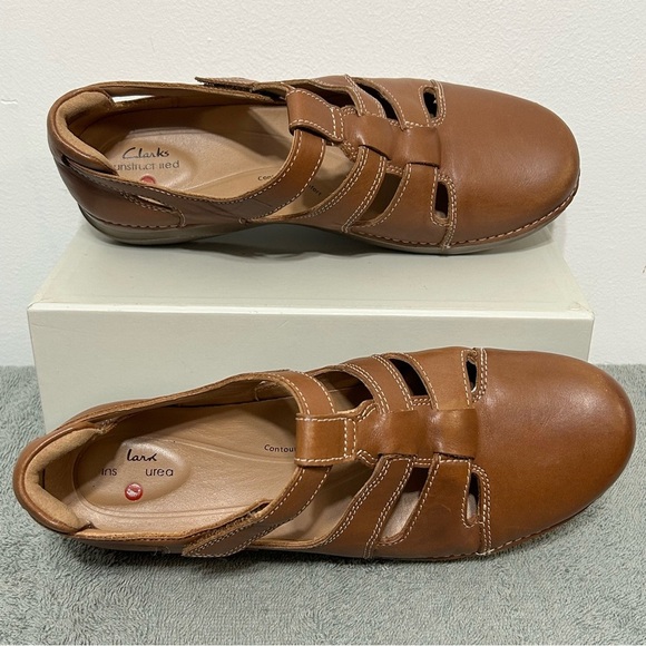 Clarks Unstructured Leather Appley Strap Sandals Womens Size 9 Brown - Picture 7 of 12